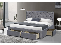 Postel z masivu se šuplíky BETY 200x160 cm - čalouněná - šedá
