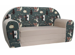 Dětská rozkládací JUNIOR pohovka Lesní zvířátka - tmavě zelená/béžová