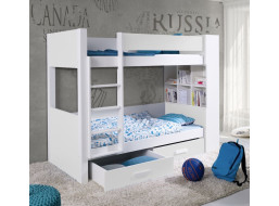 Dětská patrová postel z masivu borovice GASPAR se šuplíky a regálem - 200x80 cm - bílá