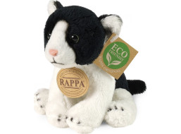 Rappa Plyšová kočka sedící černo-bílá 14 cm ECO-FRIENDLY