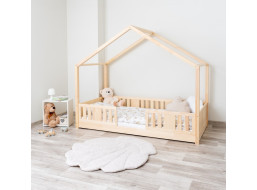 Dětská domečková Montessori postel z masivu borovice NIKO S - 200x90 cm