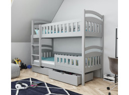 Dětská patrová postel z masivu borovice DOMINIK II se šuplíky - 200x90 cm - šedá