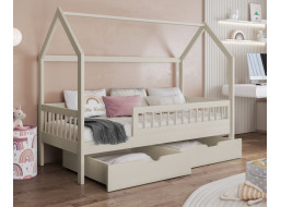 Dětská domečková postel z masivu borovice GAJA se šuplíky - 140x70 cm - kašmírová