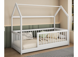 Dětská domečková postel z masivu borovice GRÉTA - 200x90 cm - bílá