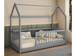 Dětská domečková postel z masivu borovice GRÉTA - 200x90 cm - šedá