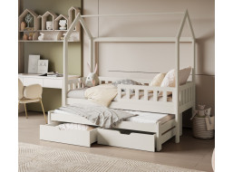 Dětská domečková postel z masivu borovice TIMMY se šuplíky a přistýlkou - 200x90 cm - kašmírová