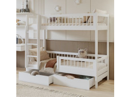 Dětská patrová postel se šuplíky z masivu borovice COEN - 180x80 cm - bílá