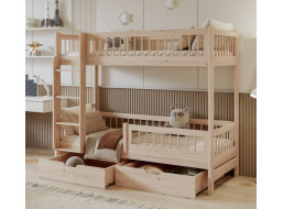 Dětská patrová postel se šuplíky z masivu borovice COEN - 180x80 cm - přírodní borovice