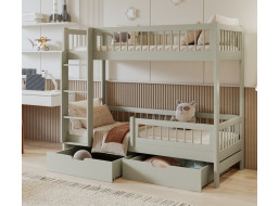 Dětská patrová postel se šuplíky z masivu borovice COEN - 180x80 cm - olivově zelená