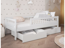 Dětská postel z masivu borovice FLORES se šuplíky - 140x70 cm - bílá