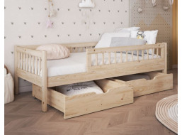 Dětská postel z masivu borovice FLORES se šuplíky - 140x70 cm - přírodní