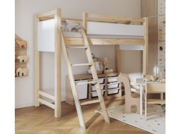 Dětská vyvýšená postel z masivu borovice VESPER - 200x90 cm - přírodní borovice/bílá