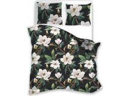 Bavlněné povlečení FLOWERS - bílé/tmavě zelené - 220x200 cm