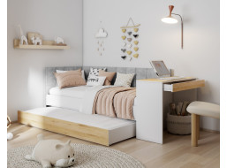 Dětská postel s přistýlkou a psacím stolem FREYA - 180x80 cm - bílá/šedá/dub sonoma