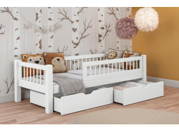 Dětská postel z masivu borovice ADEL se šuplíky - 200x90 cm - bílá