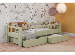 Dětská postel z masivu borovice ADEL se šuplíky - 200x90 cm - olivově zelená