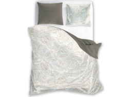 Saténové povlečení MILAGRO VERDE Béžové listy - bílé/hnědé - 140x200 cm