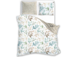 Saténové povlečení MILAGRO VERDE Pastelové lístky - bílé/béžové - 160x200 cm