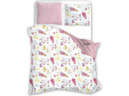 Saténové povlečení MILAGRO VERDE Květy a včelky - bílé/růžové - 160x200 cm