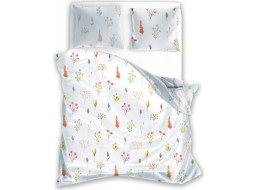 Saténové povlečení MILAGRO VERDE Byliny - bílé/šedé - 160x200 cm