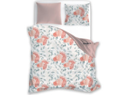 Saténové povlečení MILAGRO VERDE Růžové květy - bílé/růžové - 160x200 cm