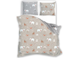 Bavlněné povlečení SCANDIC Zvířátka v lese - béžové/šedé - 160x200 cm