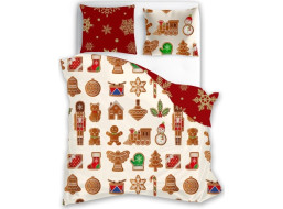 Bavlněné povlečení SCANDIC Perníčky - béžové/červené - 140x200 cm