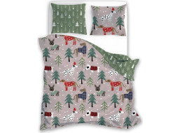 Ložní povlečení z mikrovlákna HOLLY JOLLY Pejsci v lese - hnědé/zelené - 160x200 cm