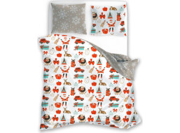 Ložní povlečení z mikrovlákna HOLLY JOLLY Vánoční motivy - bílé/béžové - 220x200 cm