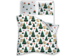 Ložní povlečení z mikrovlákna HOLLY JOLLY Kočky a stromečky - bílé - 220x200 cm