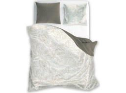 Saténové povlečení MILAGRO VERDE Béžové listy - bílé/hnědé - 220x200 cm