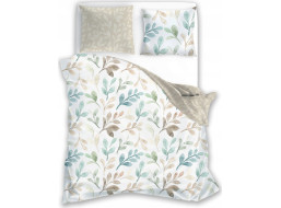 Saténové povlečení MILAGRO VERDE Pastelové lístky - bílé/béžové - 220x200 cm