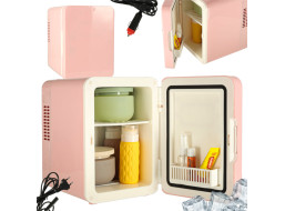 Cestovní elektrická mini chladnička do auta 2v1 4L - růžová