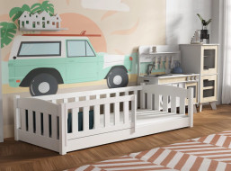 Dětská Montessori postel z masivu borovice BEN - 200x90 cm - BÍLÁ