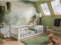 Dětská Montessori postel z masivu borovice FERDA - 200x90 cm - BÍLÁ