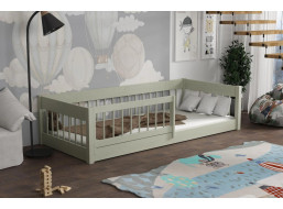Dětská Montessori postel z masivu borovice LITTLE LUNARI - 200x90 cm - OLIVOVĚ ZELENÁ
