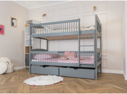 Dětská patrová postel z masivu se šuplíky ILONA - 200x90 cm - ŠEDÁ