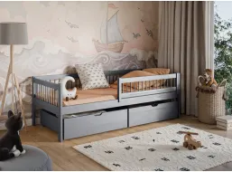 Dětská postel z masivu EDI se šuplíky - 200x90 cm - ŠEDÁ