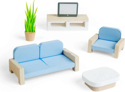 Bigjigs Toys Dřevěný nábytek do domečku pro panenky Obývací pokoj