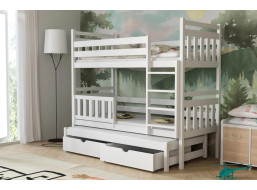 Dětská patrová postel z masivu borovice PETR s přistýlkou a šuplíky - 200x90 cm