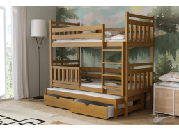 Dětská patrová postel z masivu borovice PETR s přistýlkou a šuplíky - 200x90 cm