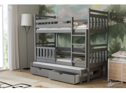 Dětská patrová postel z masivu borovice PETR s přistýlkou a šuplíky - 200x90 cm