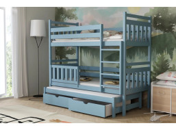 Dětská patrová postel z masivu borovice PETR s přistýlkou a šuplíky - 200x90 cm