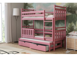 Dětská patrová postel z masivu borovice PETR s přistýlkou a šuplíky - 200x90 cm