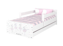 Dětská postel MAX 160x80 cm RŮŽOVÁ BALETKA - bílá, se šuplíkem, 1x dlouhá + 1x krátká zábrana