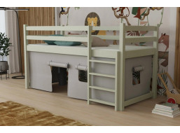 Dětská vyvýšená postel z masivu borovice PORTO - 200x90 cm - OLIVOVĚ ZELENÁ