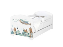 Dětská postel OSKAR - 180x80 cm - DO NEBES - se šuplíkem, 1x dlouhá + 1x krátká zábrana