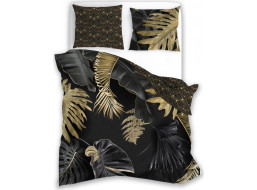 Saténové povlečení NOBILE Palm leaves - černé/zlaté - 220x200 cm