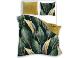 Saténové povlečení NOBILE Leaves- zelené/žluté - 220x200 cm