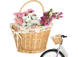 Proutěný košík RALLEX na řídítka jízdního kola - přírodní/květovaný